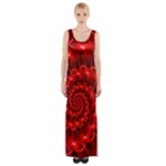 Glossy Red Spiral Fractal Maxi Thigh Split Dress