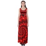 Glossy Red Spiral Fractal Empire Waist Maxi Dress