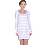 Horizontal Stripes - White and Pastel Violet Long Sleeve Nightdress