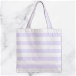 Horizontal Stripes - White and Pastel Violet Zipper Grocery Tote Bag