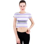 Horizontal Stripes - White and Pale Lavender Violet Crew Neck Crop Top