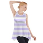 Horizontal Stripes - White and Pale Lavender Violet Side Drop Tank Tunic