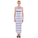 Horizontal Stripes - White and Pale Lavender Violet Fitted Maxi Dress