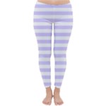 Horizontal Stripes - White and Pale Lavender Violet Winter Leggings