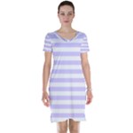 Horizontal Stripes - White and Pale Lavender Violet Short Sleeve Nightdress