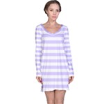 Horizontal Stripes - White and Pale Lavender Violet Long Sleeve Nightdress