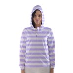 Horizontal Stripes - White and Pale Lavender Violet Hooded Wind Breaker (Women)