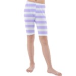 Horizontal Stripes - White and Pale Lavender Violet Kid s Mid Length Swim Shorts