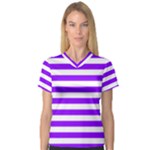 Horizontal Stripes - White and Violet Women s V-Neck Sport Mesh Tee