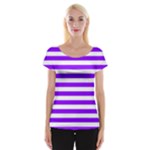 Horizontal Stripes - White and Violet Women s Cap Sleeve Top