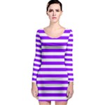 Horizontal Stripes - White and Violet Long Sleeve Bodycon Dress