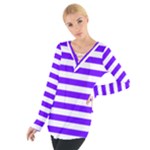 Horizontal Stripes - White and Indigo Violet Women s Tie Up Tee