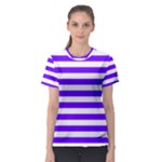 Horizontal Stripes - White and Indigo Violet Women s Sport Mesh Tee