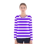 Horizontal Stripes - White and Indigo Violet Women s Long Sleeve T-shirt