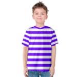 Horizontal Stripes - White and Indigo Violet Kid s Cotton Tee