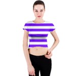 Horizontal Stripes - White and Indigo Violet Crew Neck Crop Top