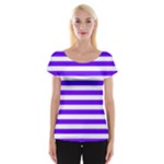 Horizontal Stripes - White and Indigo Violet Women s Cap Sleeve Top