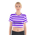 Horizontal Stripes - White and Indigo Violet Cotton Crop Top