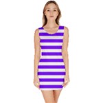 Horizontal Stripes - White and Indigo Violet Bodycon Dress