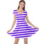 Horizontal Stripes - White and Indigo Violet Cap Sleeve Dress