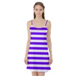 Horizontal Stripes - White and Indigo Violet Satin Night Slip