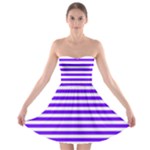 Horizontal Stripes - White and Indigo Violet Strapless Bra Top Dress