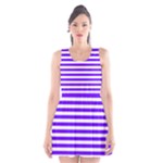 Horizontal Stripes - White and Indigo Violet Scoop Neck Skater Dress