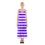 Horizontal Stripes - White and Indigo Violet Full Print Maxi Dress