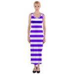 Horizontal Stripes - White and Indigo Violet Fitted Maxi Dress