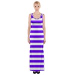 Horizontal Stripes - White and Indigo Violet Maxi Thigh Split Dress