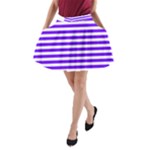 Horizontal Stripes - White and Indigo Violet A-Line Pocket Skirt