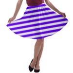 Horizontal Stripes - White and Indigo Violet A-line Skater Skirt