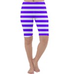 Horizontal Stripes - White and Indigo Violet Cropped Leggings