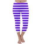 Horizontal Stripes - White and Indigo Violet Capri Winter Leggings