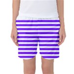 Horizontal Stripes - White and Indigo Violet Women s Basketball Shorts