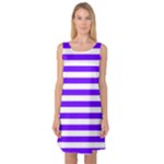 Horizontal Stripes - White and Indigo Violet Sleeveless Satin Nightdress