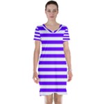 Horizontal Stripes - White and Indigo Violet Short Sleeve Nightdress