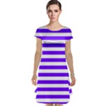 Horizontal Stripes - White and Indigo Violet Cap Sleeve Nightdress