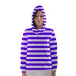 Horizontal Stripes - White and Indigo Violet Hooded Wind Breaker (Women)