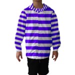 Horizontal Stripes - White and Indigo Violet Hooded Wind Breaker (Kids)