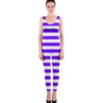 Horizontal Stripes - White and Indigo Violet OnePiece Catsuit