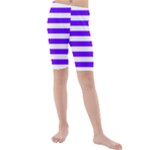 Horizontal Stripes - White and Indigo Violet Kid s Mid Length Swim Shorts