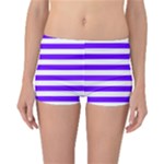 Horizontal Stripes - White and Indigo Violet Reversible Boyleg Bikini Bottoms