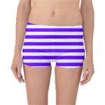 Horizontal Stripes - White and Indigo Violet Boyleg Bikini Bottoms