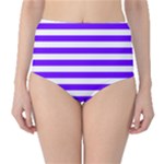 Horizontal Stripes - White and Indigo Violet High-Waist Bikini Bottoms