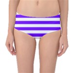 Horizontal Stripes - White and Indigo Violet Mid-Waist Bikini Bottoms