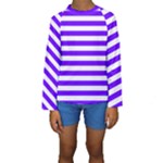 Horizontal Stripes - White and Indigo Violet Kid s Long Sleeve Swimwear