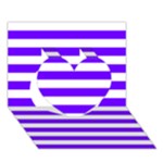 Horizontal Stripes - White and Indigo Violet Heart 3D Greeting Card (7x5)