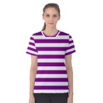 Horizontal Stripes - White and Purple Violet Women s Cotton Tee