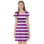 Horizontal Stripes - White and Purple Violet Short Sleeve Skater Dress